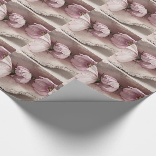 Drei rosa Kosmos Geschenkpapier (Ecke)