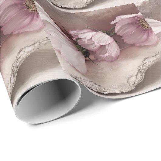 Drei rosa Kosmos Geschenkpapier (Rolleneckpunkt)