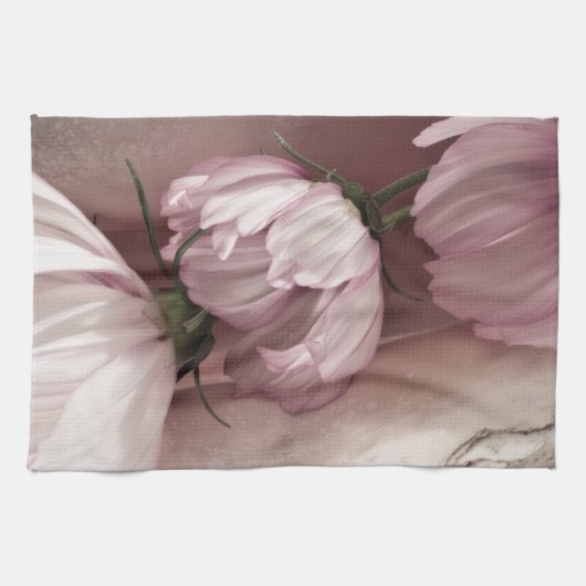 Drei rosa Kosmos Küchentuch (Horizontal)