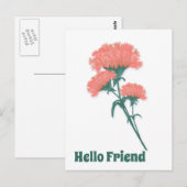 Drei rosa Nelken, Hallo Freund Postkarte (Vorne/Hinten)