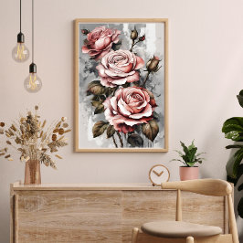 Drei rosa Rosen Blumengestein Modernes Poster