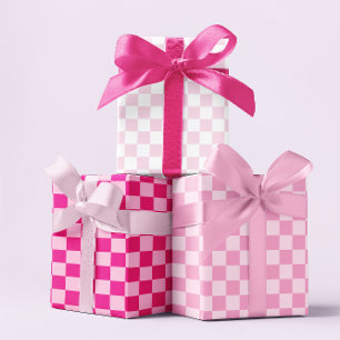 Drei rosa Schachbretter Geschenkpapier Set