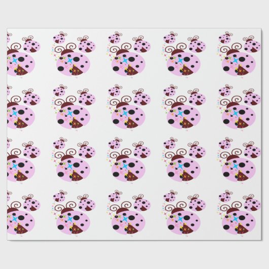 Drei rosa und schwarze Ladybude mit Sternen Geschenkpapier (Flach)