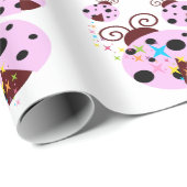 Drei rosa und schwarze Ladybude mit Sternen Geschenkpapier (Rolleneckpunkt)