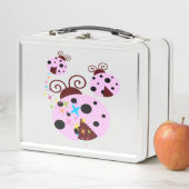 Drei rosa und schwarze Ladybude mit Sternen Metall Brotdose (Beispiel)