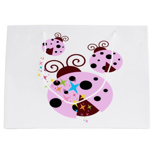 Drei rosa und schwarzer Marienkäfer mit Sternen Große Geschenktüte (Vorderseite)