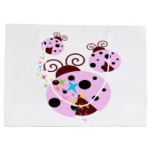 Drei rosa und schwarzer Marienkäfer mit Sternen Große Geschenktüte (Rückseite)