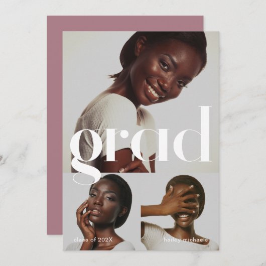 Drei Rose-Graduierungsparty für FotoCollage Einladung (Vorne/Hinten)