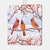 Drei rote Kardinäle in Schneezweigen Keramikornament (Links)