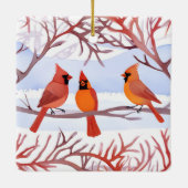 Drei rote Kardinäle in Schneezweigen Keramikornament (Rückseite)