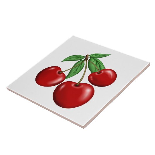 Drei rote Kirschen Obst Fliese (Seite)