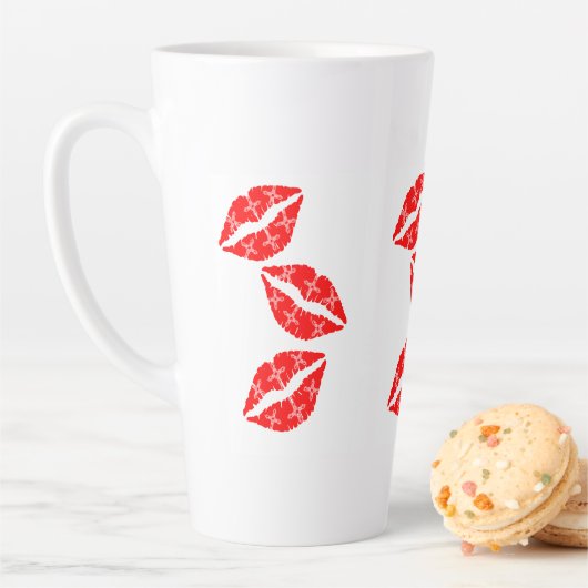 Drei rote Lipstick Kisses mit weißem Muster Gesche Milchtasse (Beispiel)