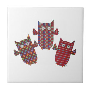Drei rote Owls Keramik Tile Fliese