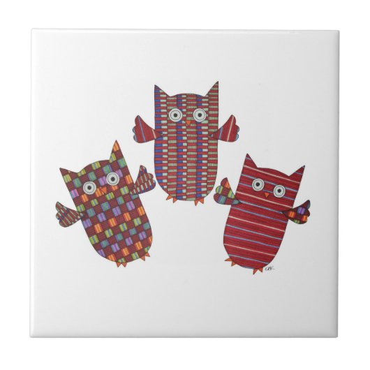 Drei rote Owls Keramik Tile Fliese (Vorderseite)