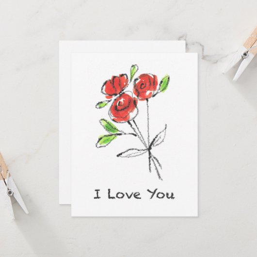 Drei Rote Rosen Bouquet "I Liebe you" Karte (Vorderseite/Rückseite Beispiel)