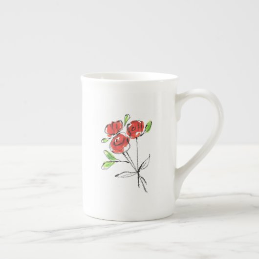 Drei Rote Rosen Bouquet | Tasse der Knochenerkrank (Rechts)