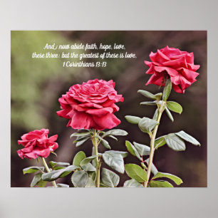 Drei Rote Rosen Schrift 1 Korinther 13:13 Poster
