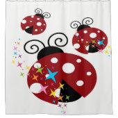 Drei rote und schwarze Ladybude mit Sternen Duschvorhang (Vorderseite)