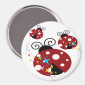 Drei rote und schwarze Ladybude mit Sternen Magnet (Vorderseite/Rückseite)