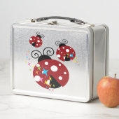 Drei rote und schwarze Ladybude mit Sternen Metall Brotdose (Beispiel)