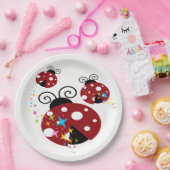 Drei rote und schwarze Ladybude mit Sternen Pappteller (Party)