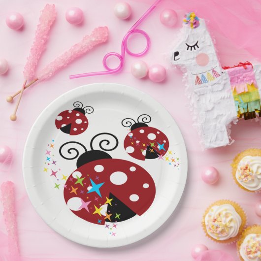 Drei rote und schwarze Ladybude mit Sternen Pappteller (Party)