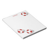 drei rote weiße Fußballbälle personalisiert Notizblock (angewinkelt)