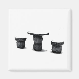Drei runde Steinbänke Schnee Foto Magnet