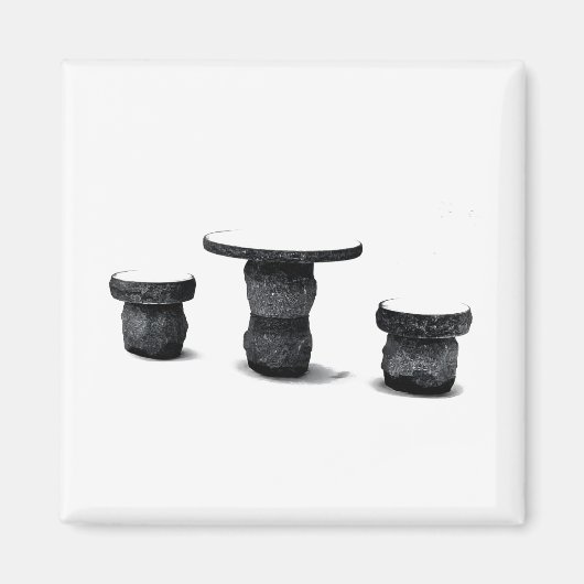 Drei runde Steinbänke Schnee Foto Magnet (Vorne)