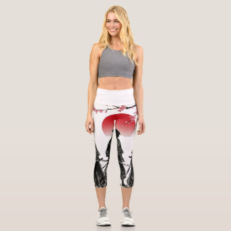 Drei Samurai-Silhouetten Battle Art Capri Leggings