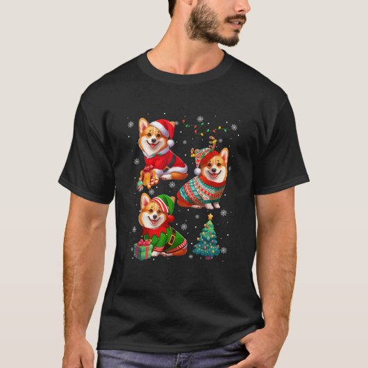 Drei Santa-Rentier-Elfen-Corgis tragen Pullover Ow (Vorderseite)