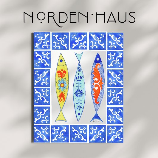 Drei Sardinen + blaue Tile Poster