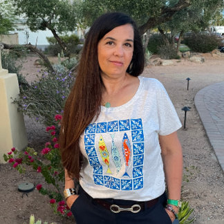 Drei Sardinen + blaue Tile Tri-Blend Shirt