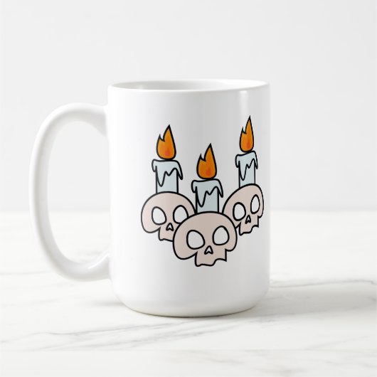 Drei Schädel mit brennenden Kerzen Kaffeetasse (Links)