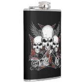 Drei Schädel mit einem Motorrad mit rotem Chopper Flachmann (Rechts)