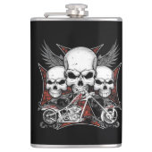 Drei Schädel mit einem Motorrad mit rotem Chopper Flachmann (Vorderseite)