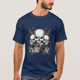 Drei Schädel mit Motorrad-T - Shirt mit rotem Chop
