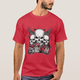 Drei Schädel mit Motorrad-T - Shirt mit rotem Chop