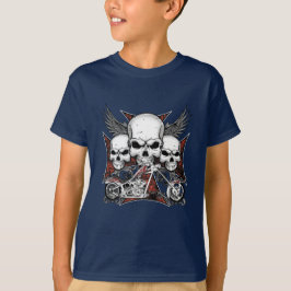 Drei Schädel mit Red Chopper Motorrad Boy T-Shi T-Shirt