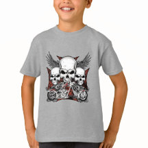 Drei Schädel mit Red Chopper Motorrad Boy T-Shi