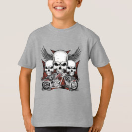 Drei Schädel mit Red Chopper Motorrad Boy T-Shi T-Shirt