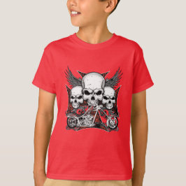 Drei Schädel mit Red Chopper Motorrad Boy T-Shi T-Shirt