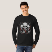 Drei Schädel mit rotem Chopper Motorrad Langleeve T-Shirt (Vorne ganz)
