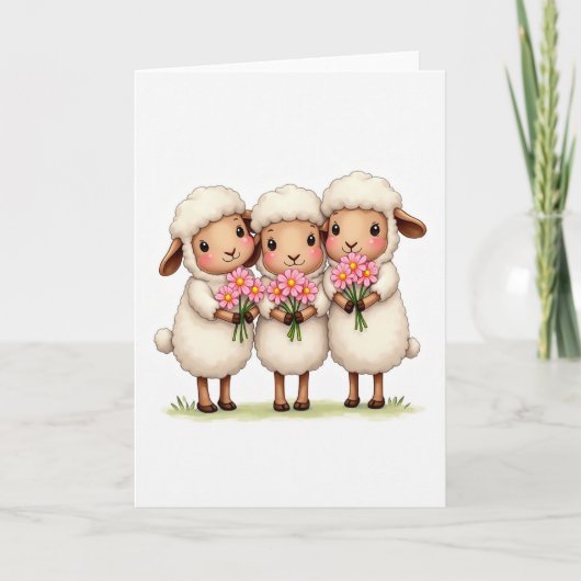 Drei Schafe mit Blumen Karte (Vorderseite)