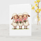 Drei Schafe mit Blumen Karte (Gelbe Blume)