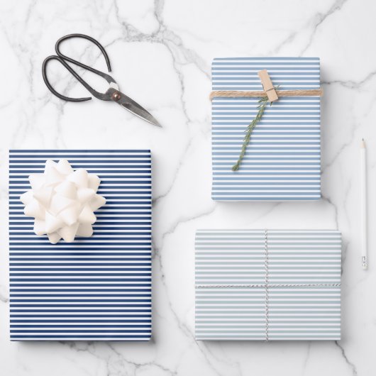 Drei Schattierungen mit blauen Streifen Geschenkpapier Set (Vorderseite)