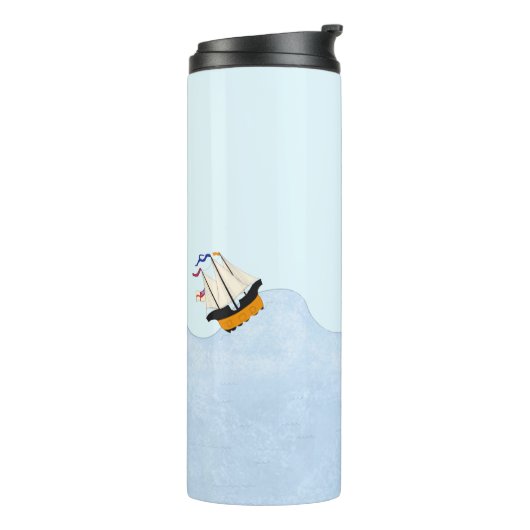 Drei Schiffe, die auf dem Schiff fahren Thermosbecher (Nach links gedreht)