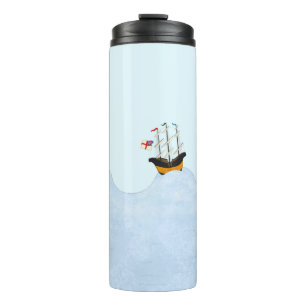 Drei Schiffe, die auf der bewegten See segeln, nau Thermosbecher