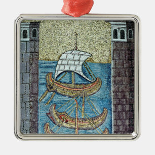 Drei Schiffe, die den Hafen von Ravenna kommen Silbernes Ornament