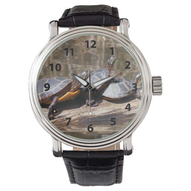 Drei Schildkröten auf einer Rundschau Armbanduhr (Vorderseite)